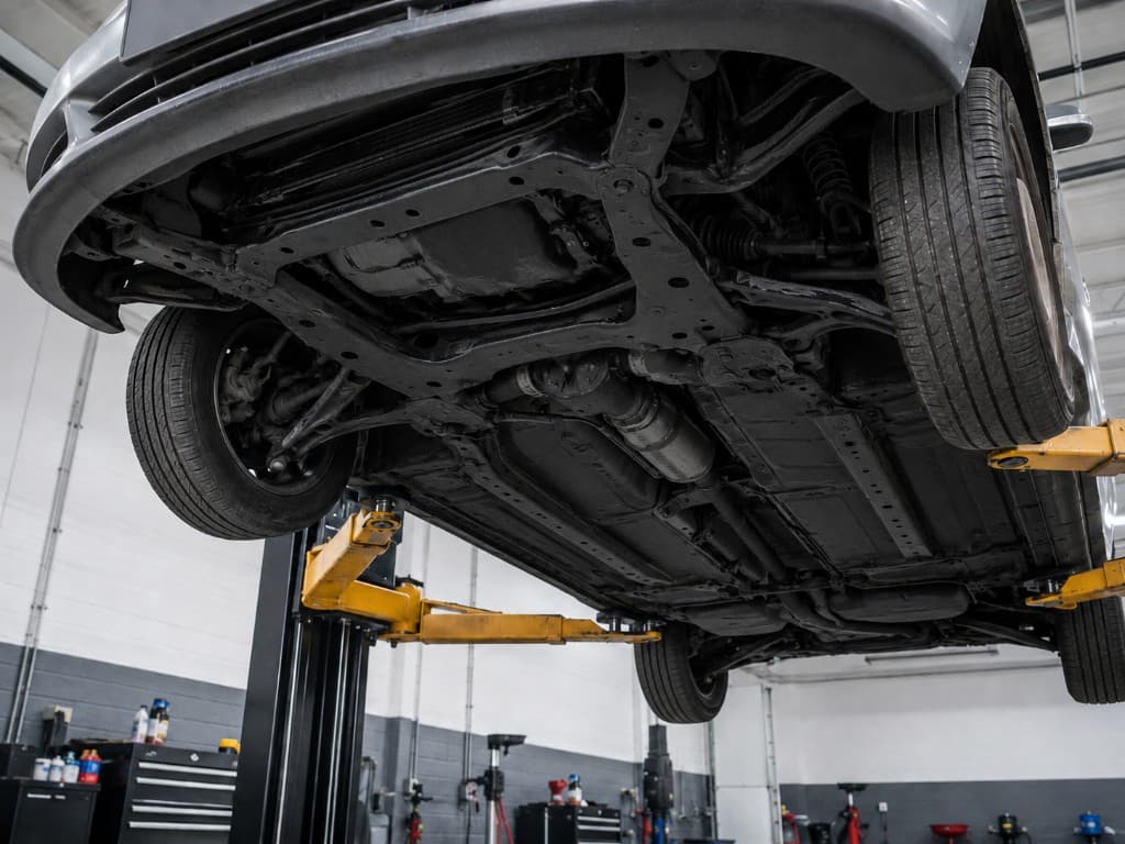 Vehicle underside after rust treatment with a uniform protective coating